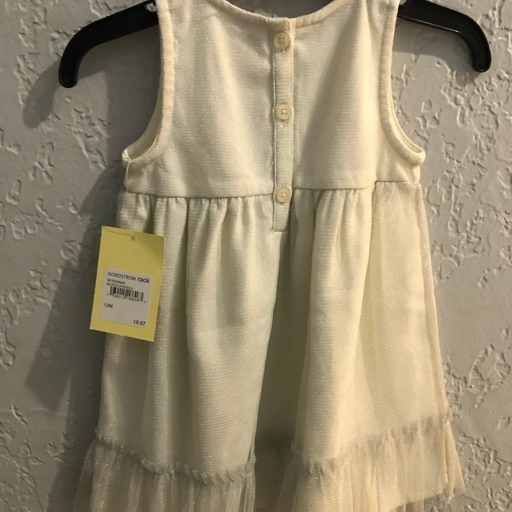 Harper Canyon Silver Sparkle Tulle Dress 12M and Garanimals Cotton Tights 6-18M